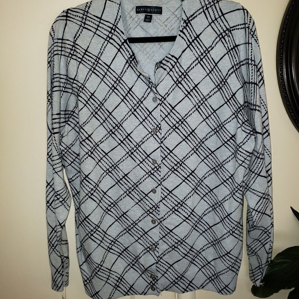 Karen Scott Button Front Long Sleeve Cardigan